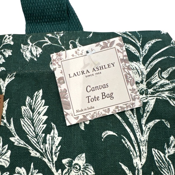 NEW Laura Ashley FLORAL REUSABLE TOTE with Double Handles Dark Green - Picture 3 of 5